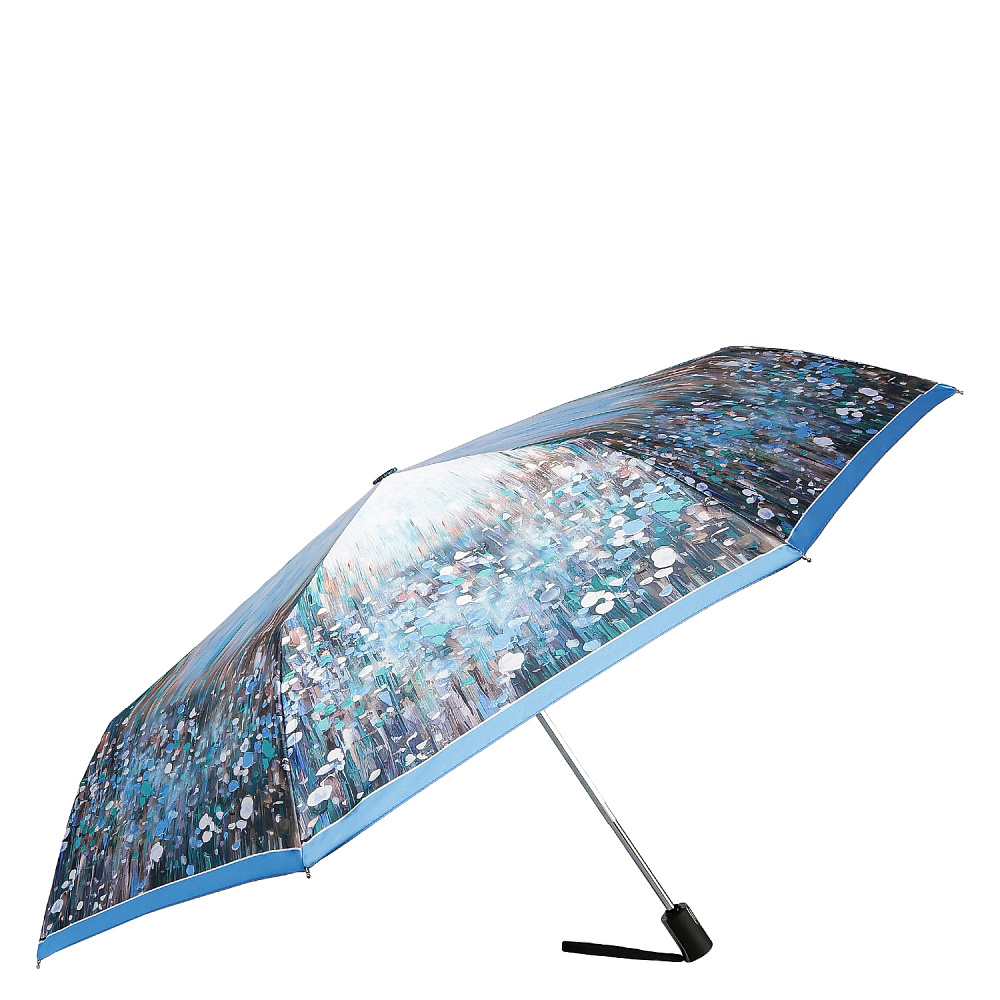 UFLS0084-9 Зонт женский Fabretti, автомат, 3 сложения, сатин (голубой)