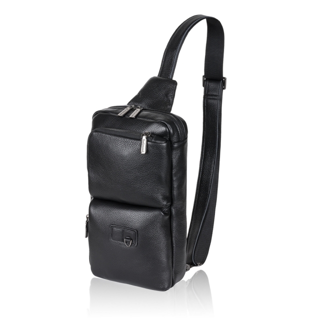 8472 Рюкзак на одно плечо натуральная кожа (черный/19*34*6/натуральная кожа/Redmond)