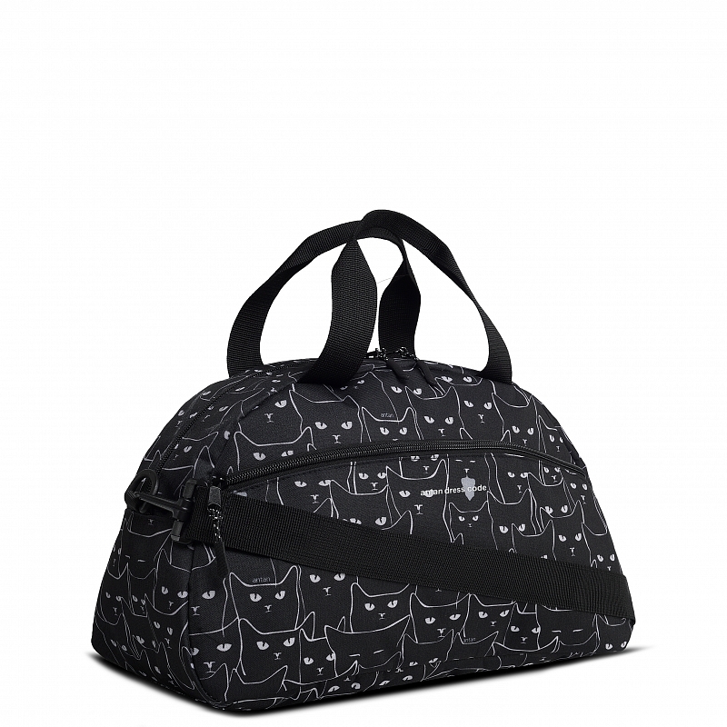 2-322 Сумка дорожная (коты ч/б/черный 222) (Черный/белый/45*26*21/текстиль/ANTAN)