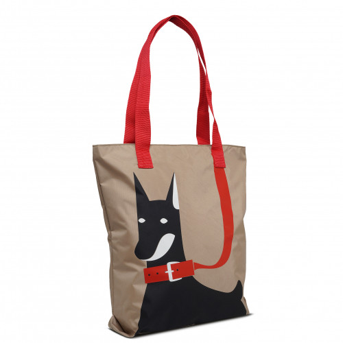 1-58 Сумка молодёжная (Пес на поводке/бежевый) (Бежевый/28*38*10/текстиль/ANTAN)