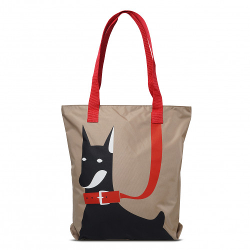 1-58 Сумка молодёжная (Пес на поводке/бежевый) (Бежевый/28*38*10/текстиль/ANTAN)