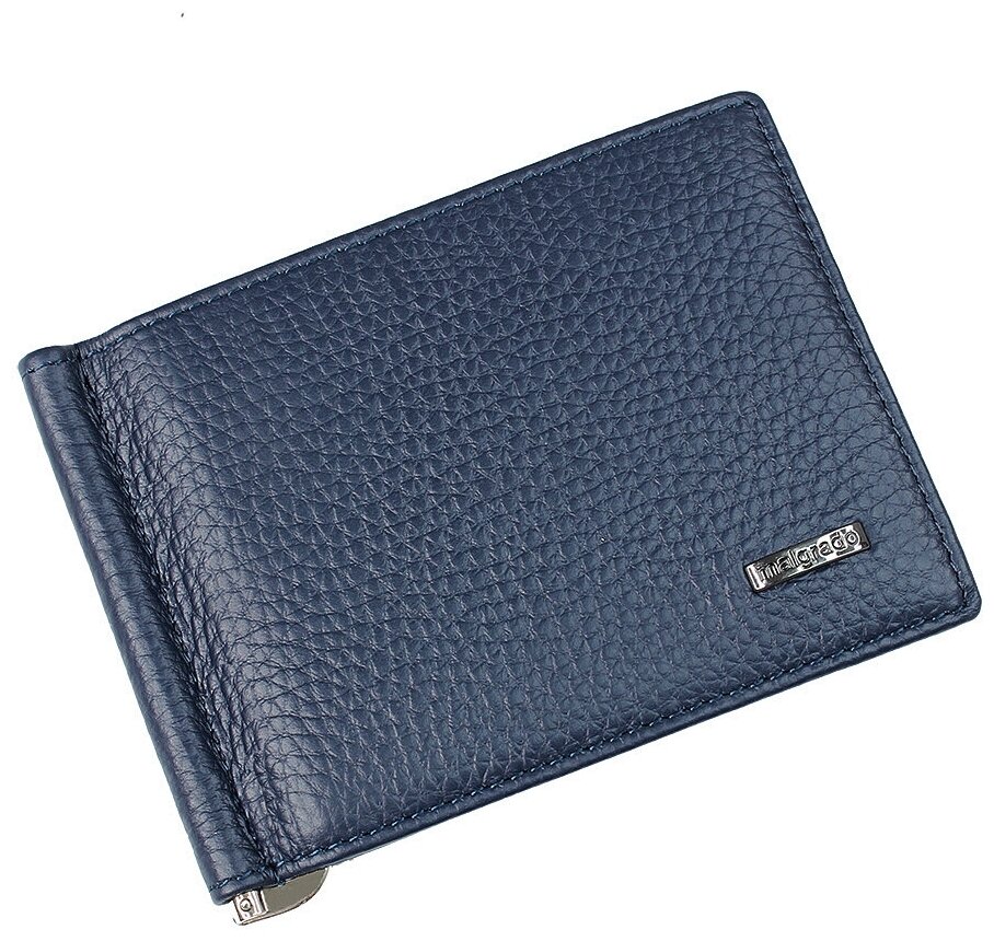33007-5003D Blue Зажим для денег Malgrado (синий/11*8*0,8/натуральная кожа/Malgrado)