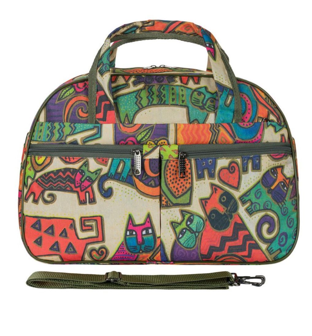 М-7321Б Сумка на колесах с бьютиком дизайн кошки бежевый  (Бежевый/30*53*27+28/полиэстер/NTL Continent)