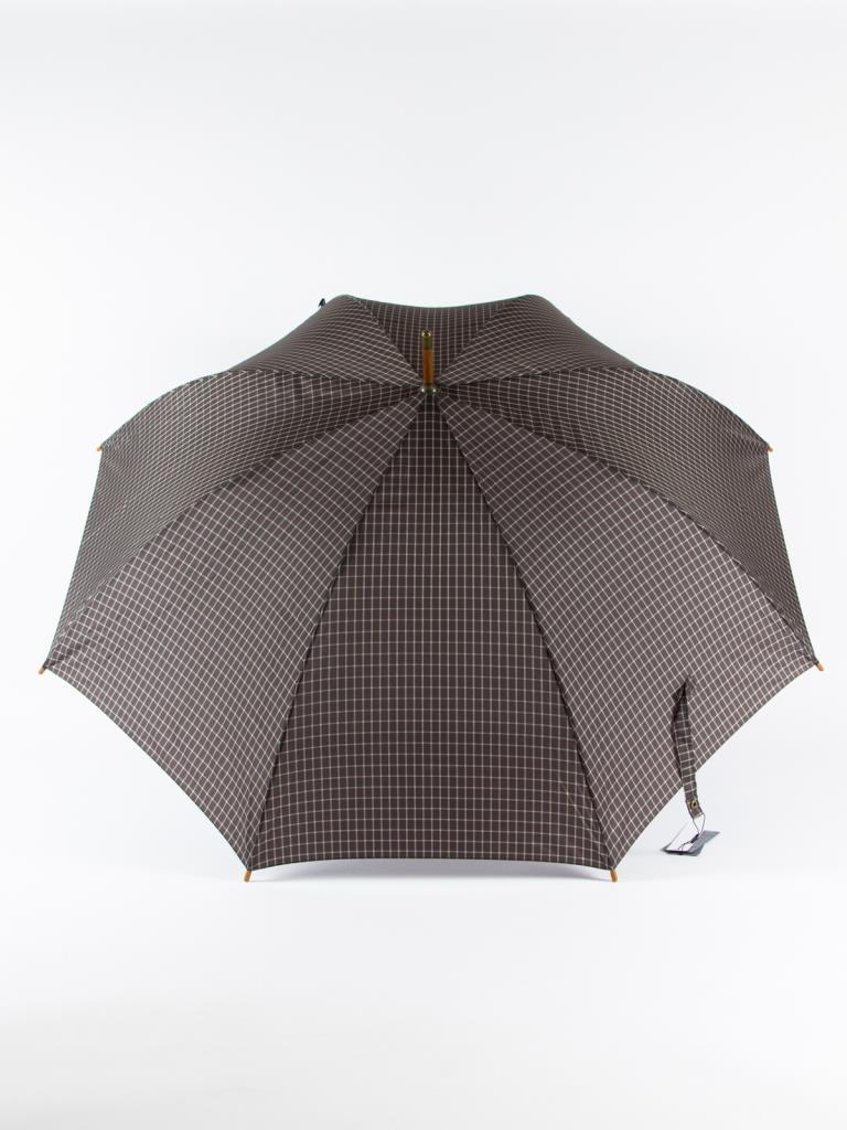 718542 Зонт мужской, трость, полуавтомат, ручка дер.крюк, клетка (эпонж/Goroshek)