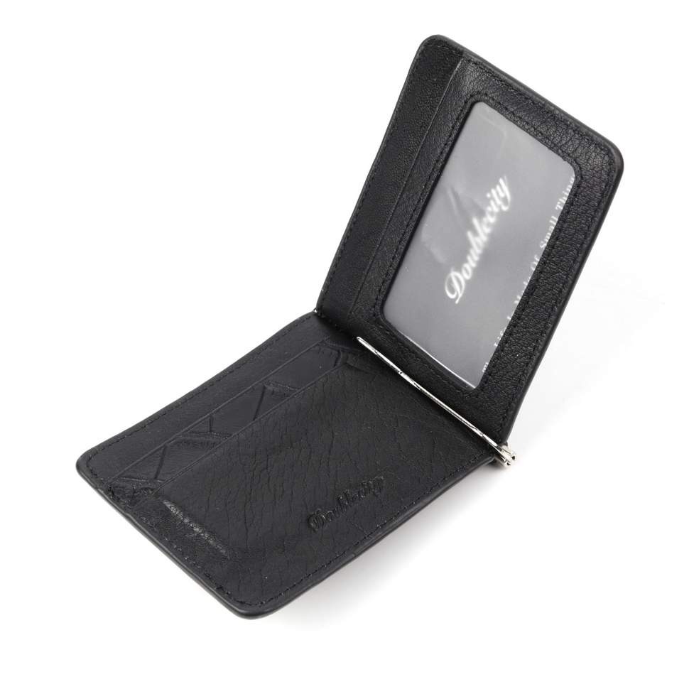 063-DC9-11J/A Зажим с монетницей на кнопке (чёрный) (Черный/10,5*8,5*0,5/натуральная кожа/Doublecity)