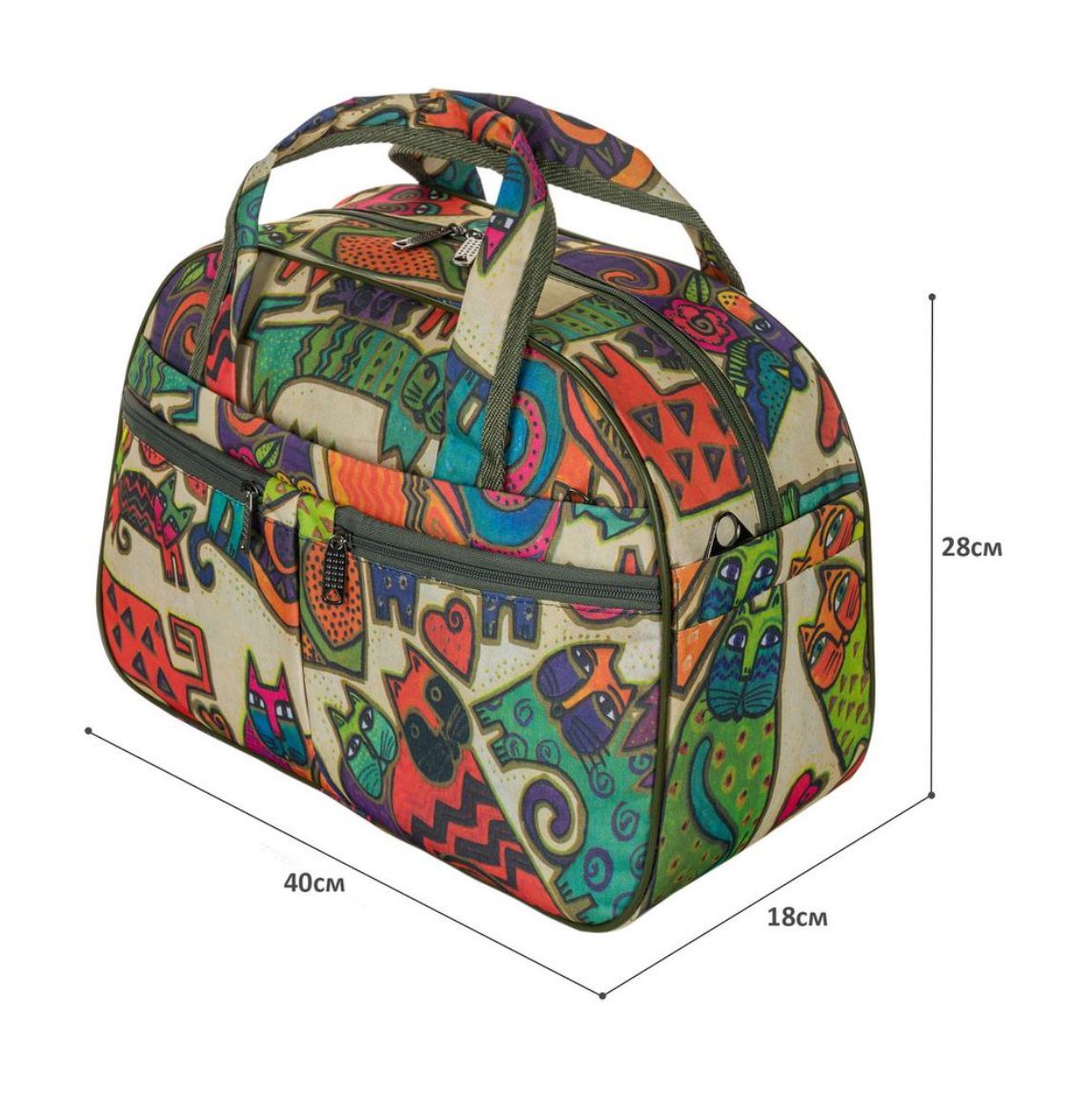 М-7321Б Сумка на колесах с бьютиком дизайн кошки бежевый  (Бежевый/30*53*27+28/полиэстер/NTL Continent)