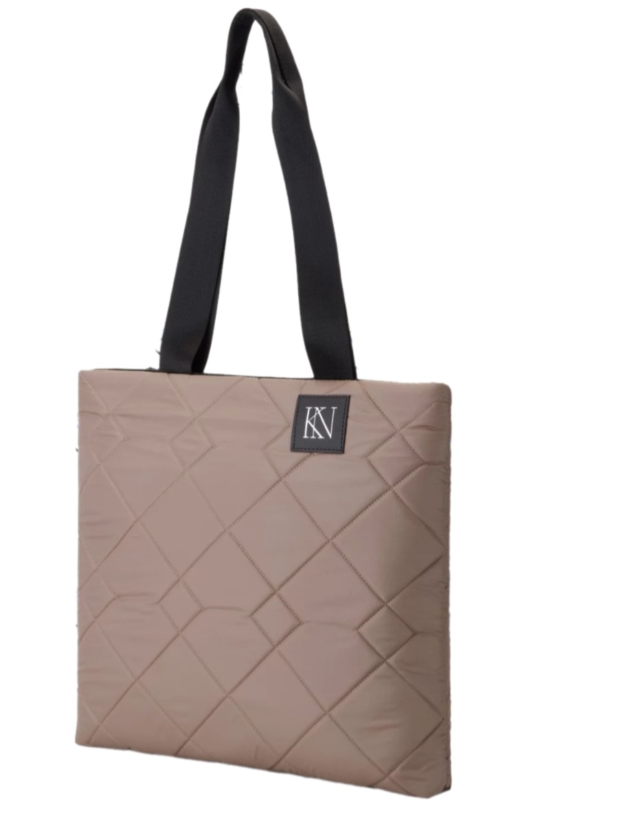 708-31603 Сумка шоппер бежевый темный+ромбы большие (Dewspo) (бежевый тёмный/текстиль/KATY NIKOLAEVA)