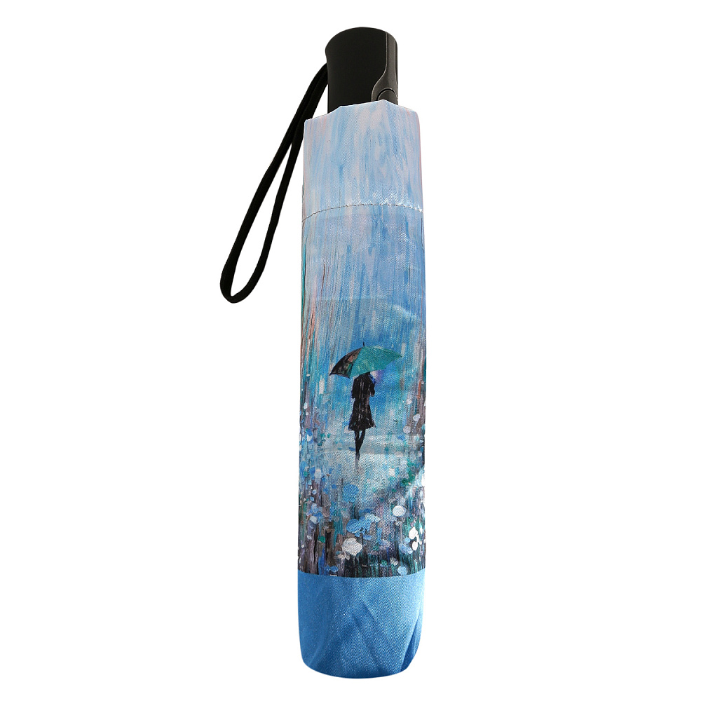 UFLS0084-9 Зонт женский Fabretti, автомат, 3 сложения, сатин (голубой)