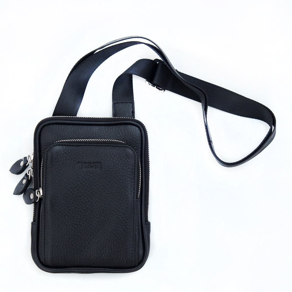 288 чёрная Сумка мужская натуральная кожа WOLFE (Черный/20*15*3/натуральная кожа/WOLFE)