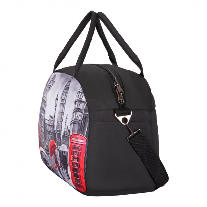 №69 Сумка дорожная черный, ткань плащевка (Черный/24*43*13/полиэстер/0,35 кг)