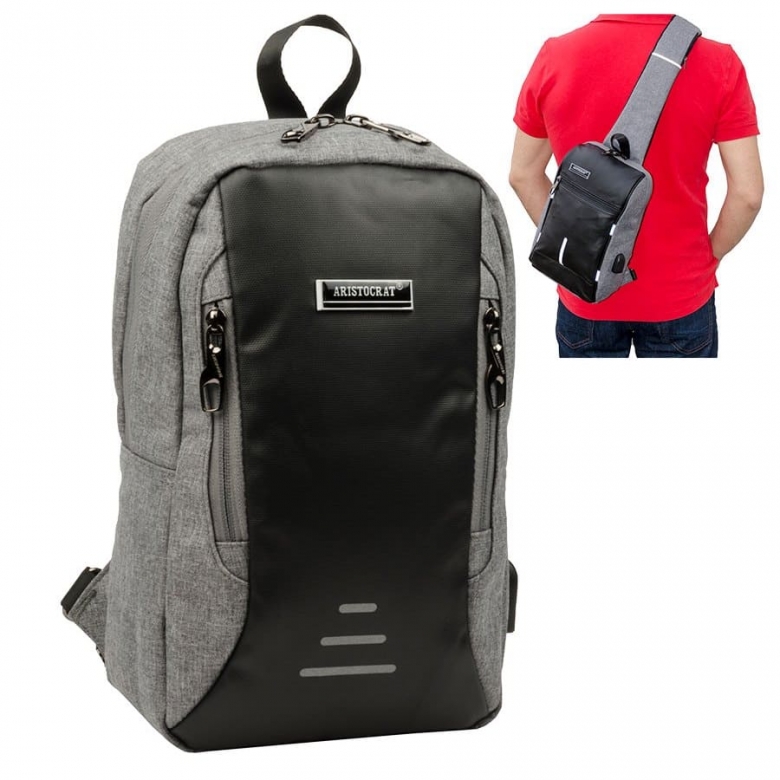 1206 (GREY) Рюкзак на одной лямке ARISTOCRAT (Серый/20*30*10/полиэстер/4 литра/ARISTOCRAT )