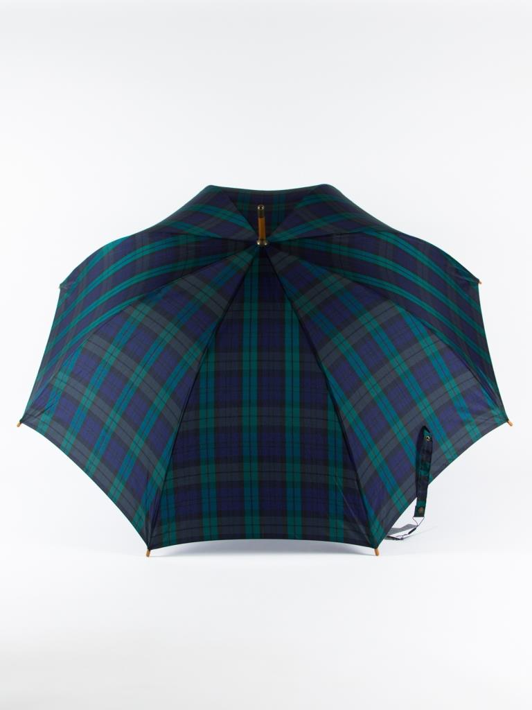 718542 Зонт мужской, трость, полуавтомат, ручка дер.крюк, клетка (эпонж/Goroshek)