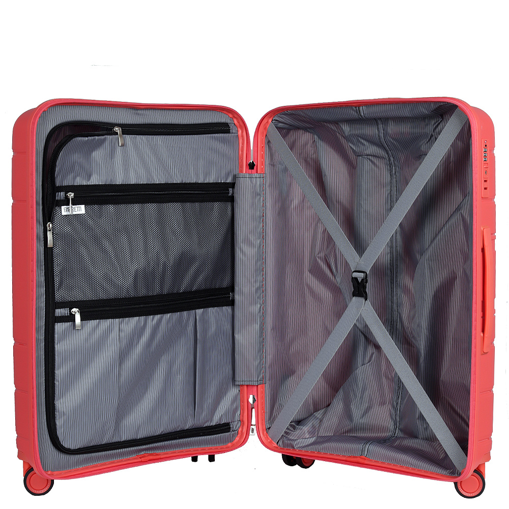 EN9520-24-44 (FABRETTI) Чемодан 4-х колесный 100% полипропилен (коралловый/45*66*26/полипропилен/M/FABRETTI)