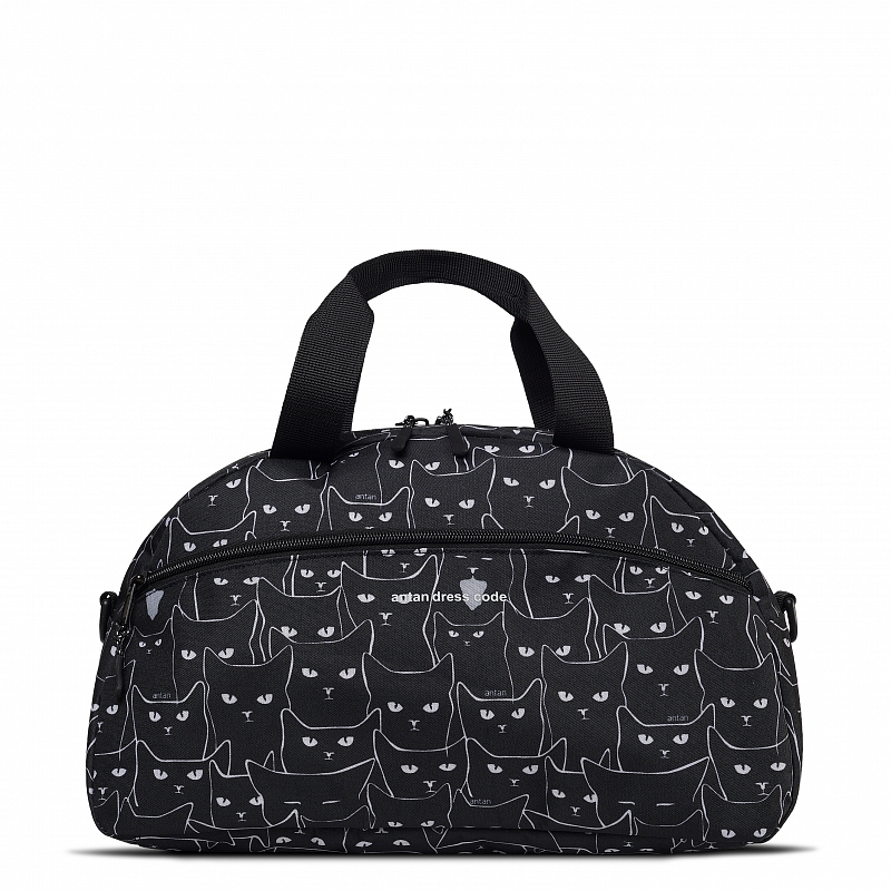 2-322 Сумка дорожная (коты ч/б/черный 222) (Черный/белый/45*26*21/текстиль/ANTAN)