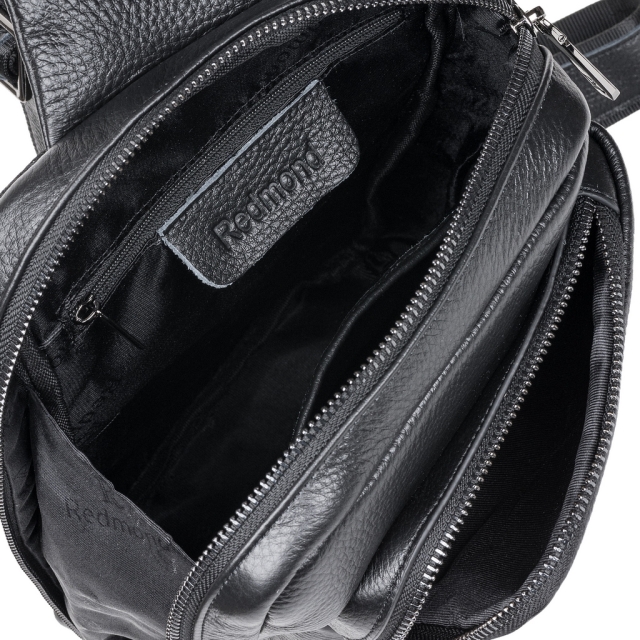 8472 Рюкзак на одно плечо натуральная кожа (черный/19*34*6/натуральная кожа/Redmond)