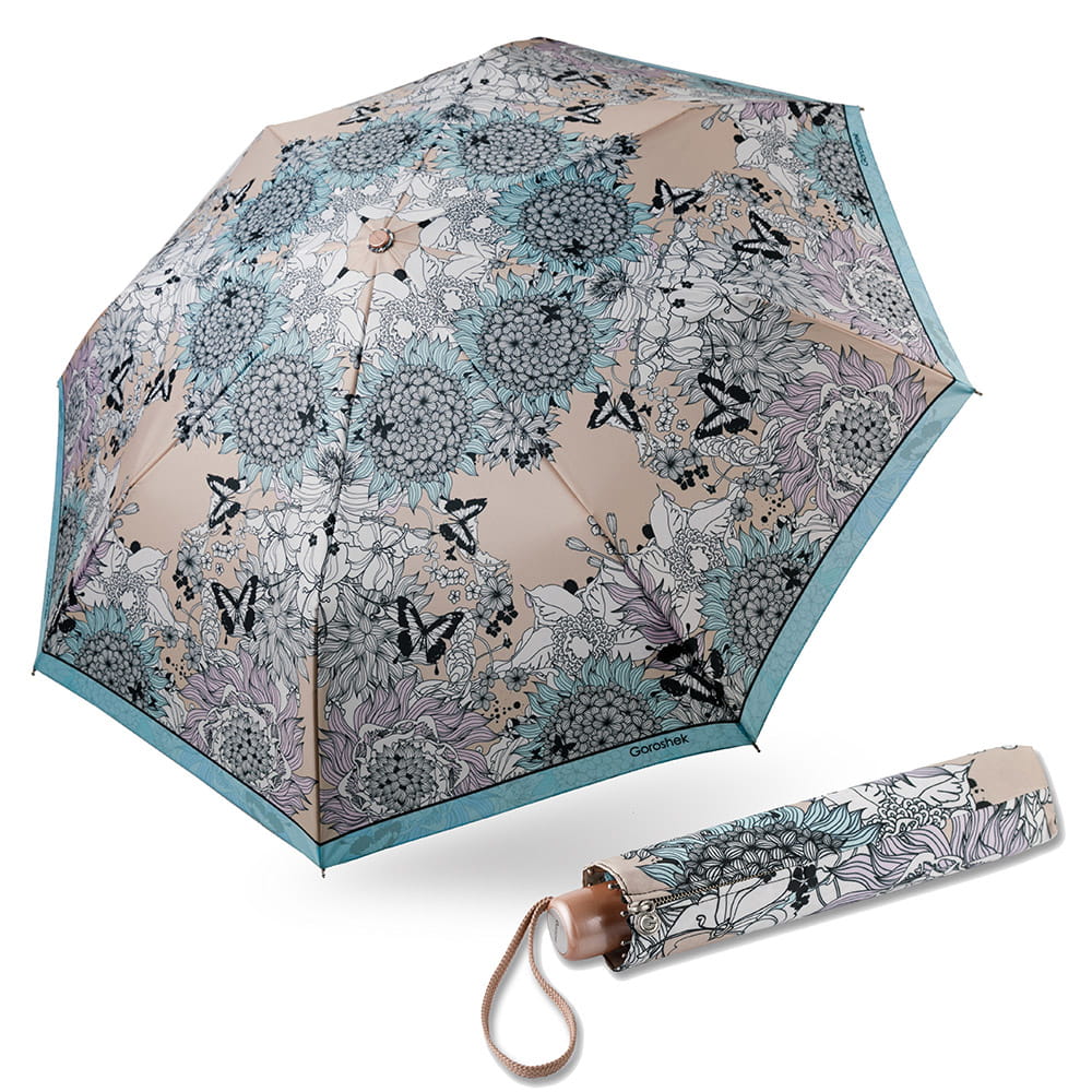 637195 Зонт женский 3 сл.,полный автомат, ручка пласт. прямая (эпонж/Goroshek)