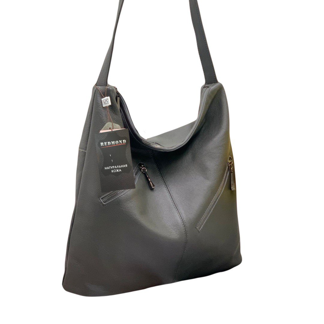 465К Сумка женская натуральная кожа (d grey) (Серый тёмный/39*37*9/натуральная кожа/Redmond)