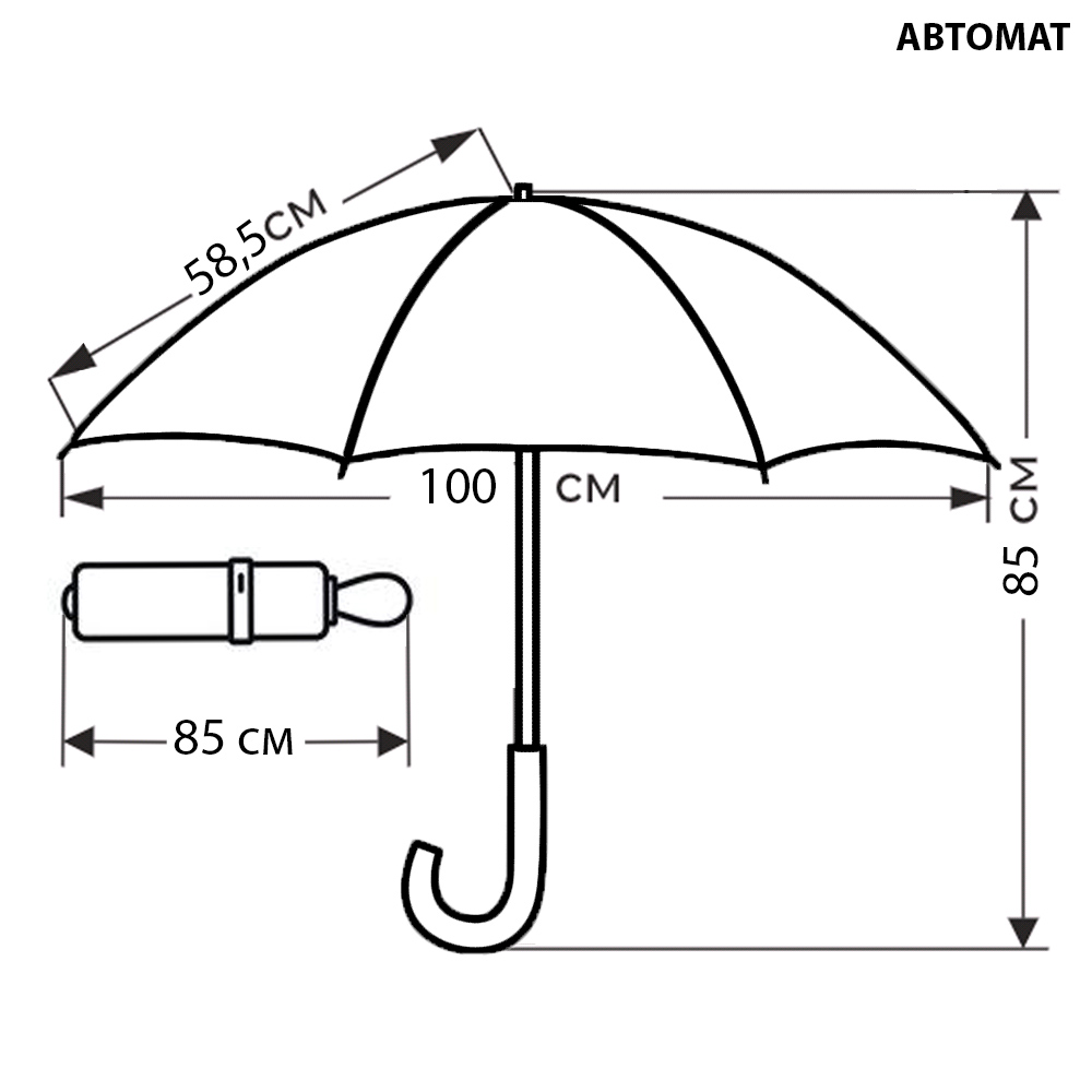 RV-41627 Зонт женский, трость, полуавтомат (эпонж/Russian Look)