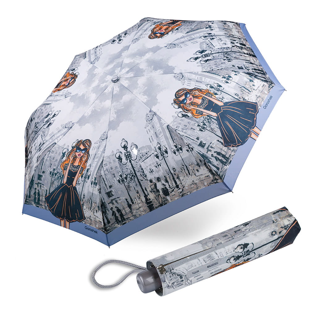 637195 Зонт женский 3 сл.,полный автомат, ручка пласт. прямая (эпонж/Goroshek)