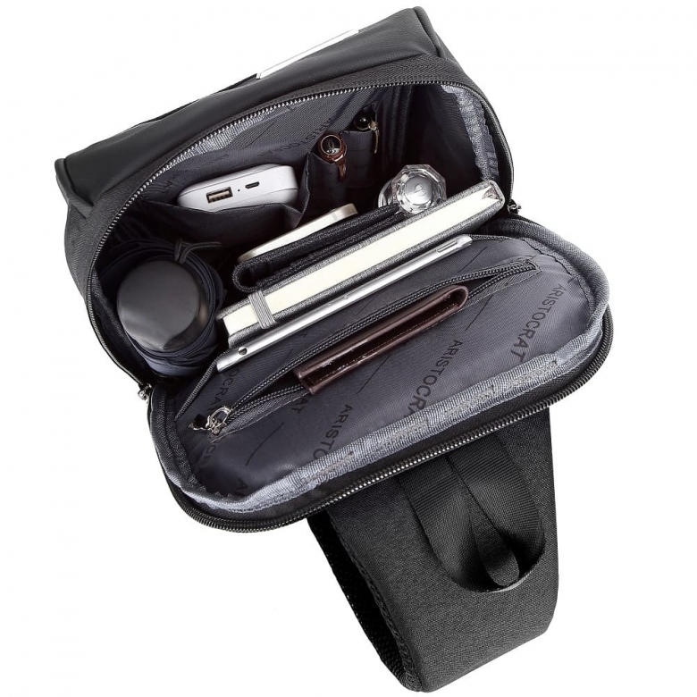 1203 (BLACK) Рюкзак на одной лямке ARISTOCRAT (черный/20*30*10/полиэстер/0,45 кг/4 литра/ARISTOCRAT )