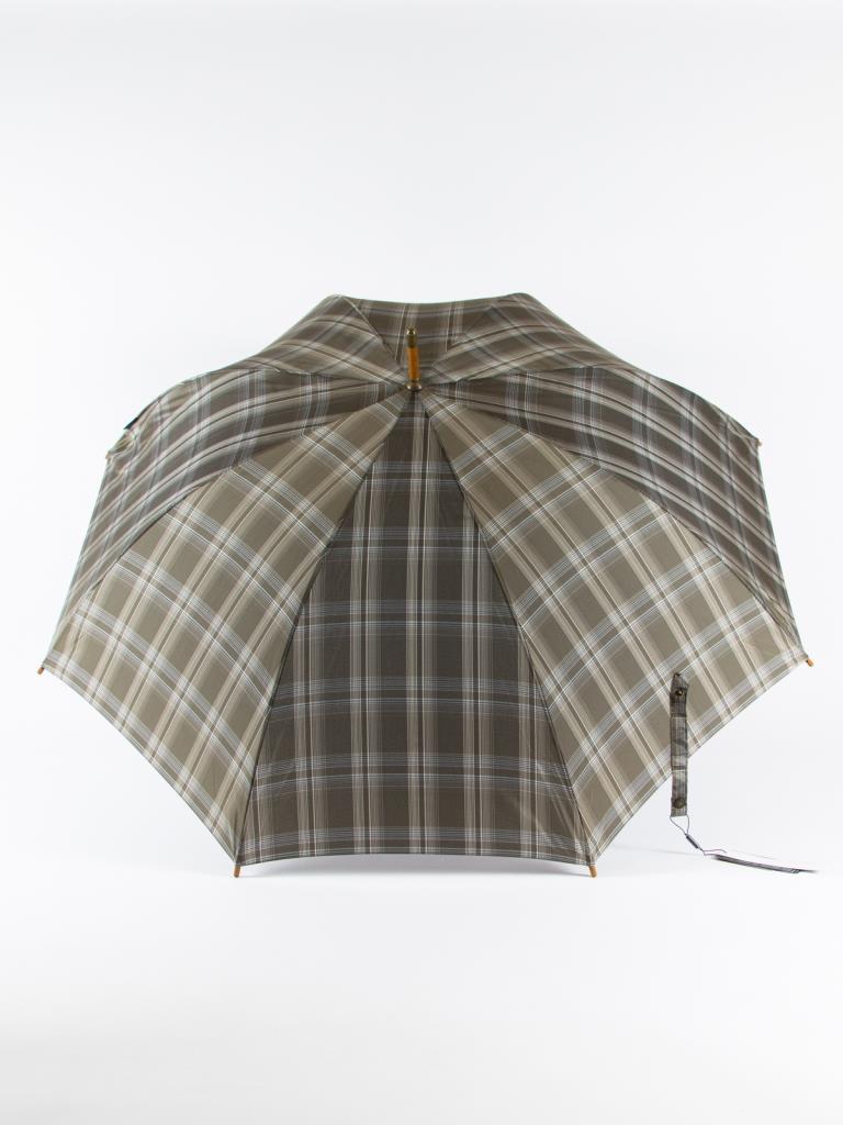 718542 Зонт мужской, трость, полуавтомат, ручка дер.крюк, клетка (эпонж/Goroshek)