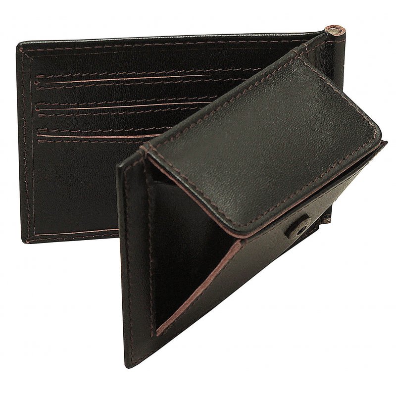 769 Зажим для денег с отделением для мелочи (Сахара)  (черный/11*8*0,5/натуральная кожа/Dimanche)