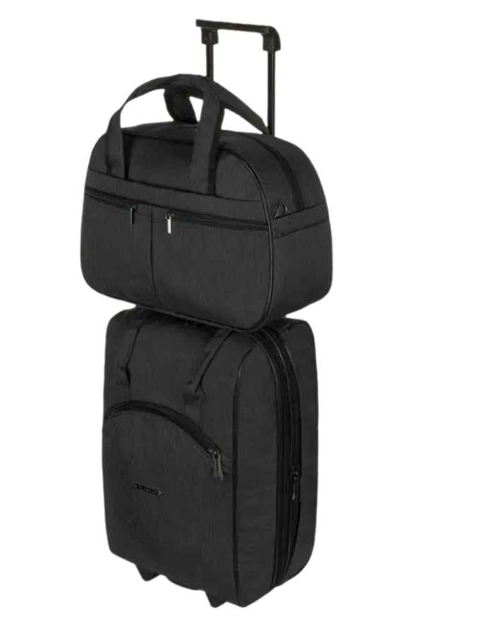 М-7318Б Сумка на колесах с бьютиком катионик чёрный (Черный/катионик/NTL Continent)
