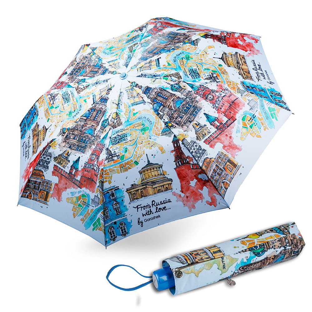 637195 Зонт женский 3 сл.,полный автомат, ручка пласт. прямая (эпонж/Goroshek)