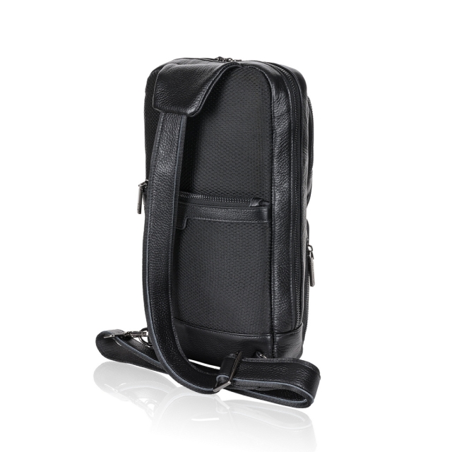 8472 Рюкзак на одно плечо натуральная кожа (черный/19*34*6/натуральная кожа/Redmond)