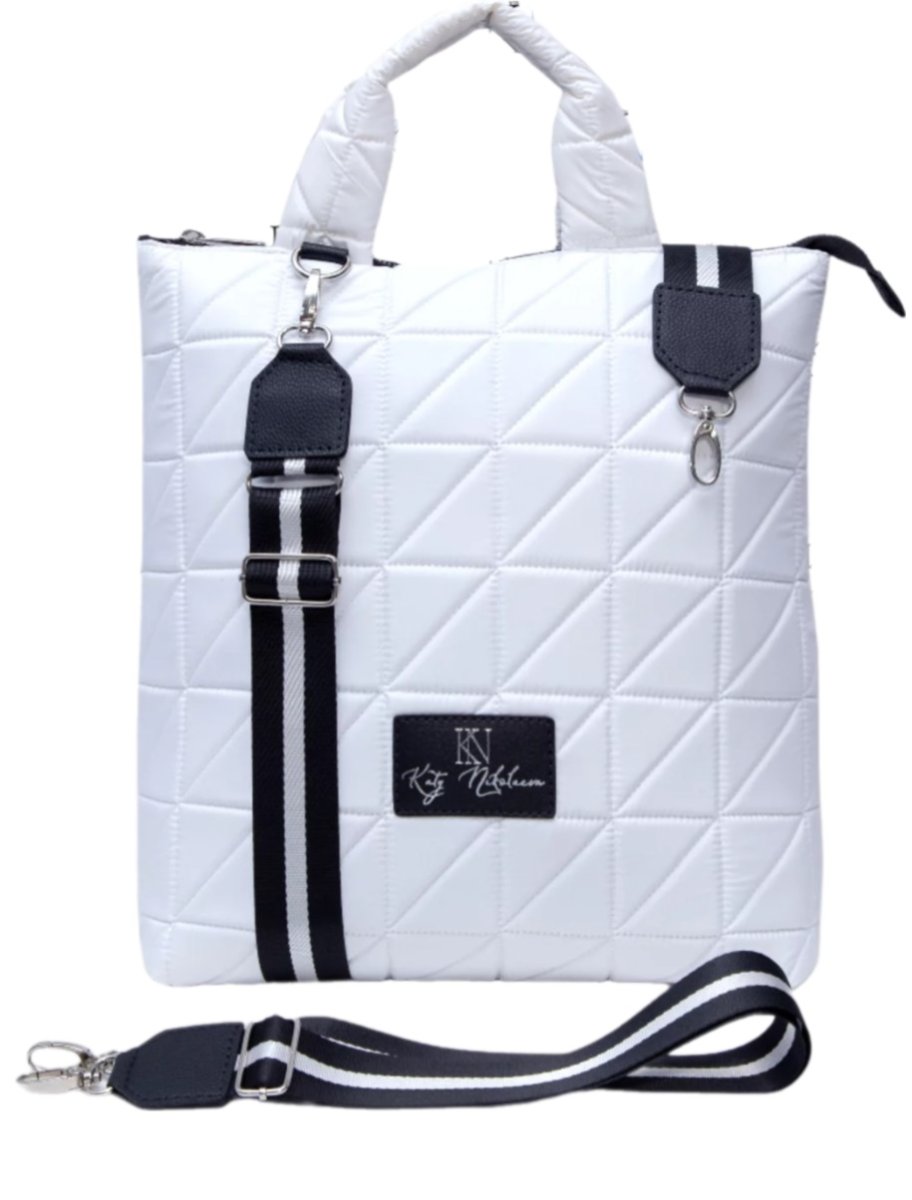 006-31404 Сумка-рюкзак женская белый+треугольники (Dewspo) (белый/29*31*14/текстиль/KATY NIKOLAEVA)