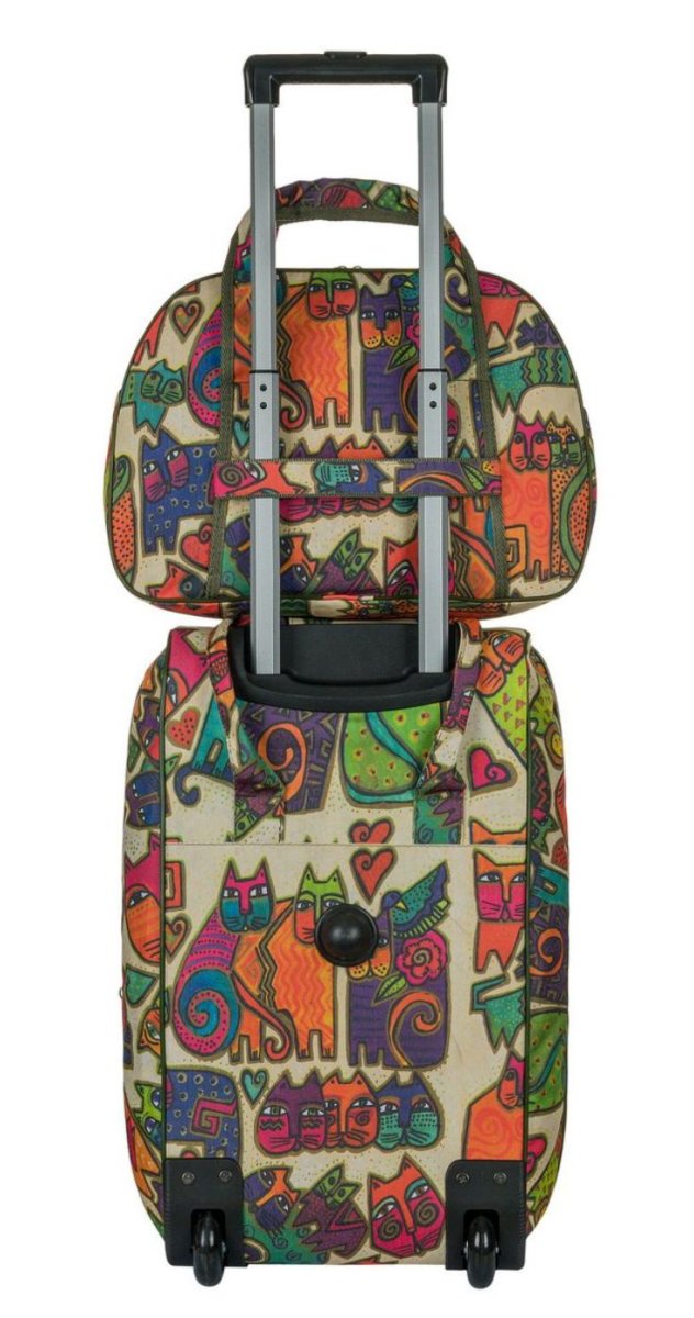 М-7321Б Сумка на колесах с бьютиком дизайн кошки бежевый  (Бежевый/30*53*27+28/полиэстер/NTL Continent)