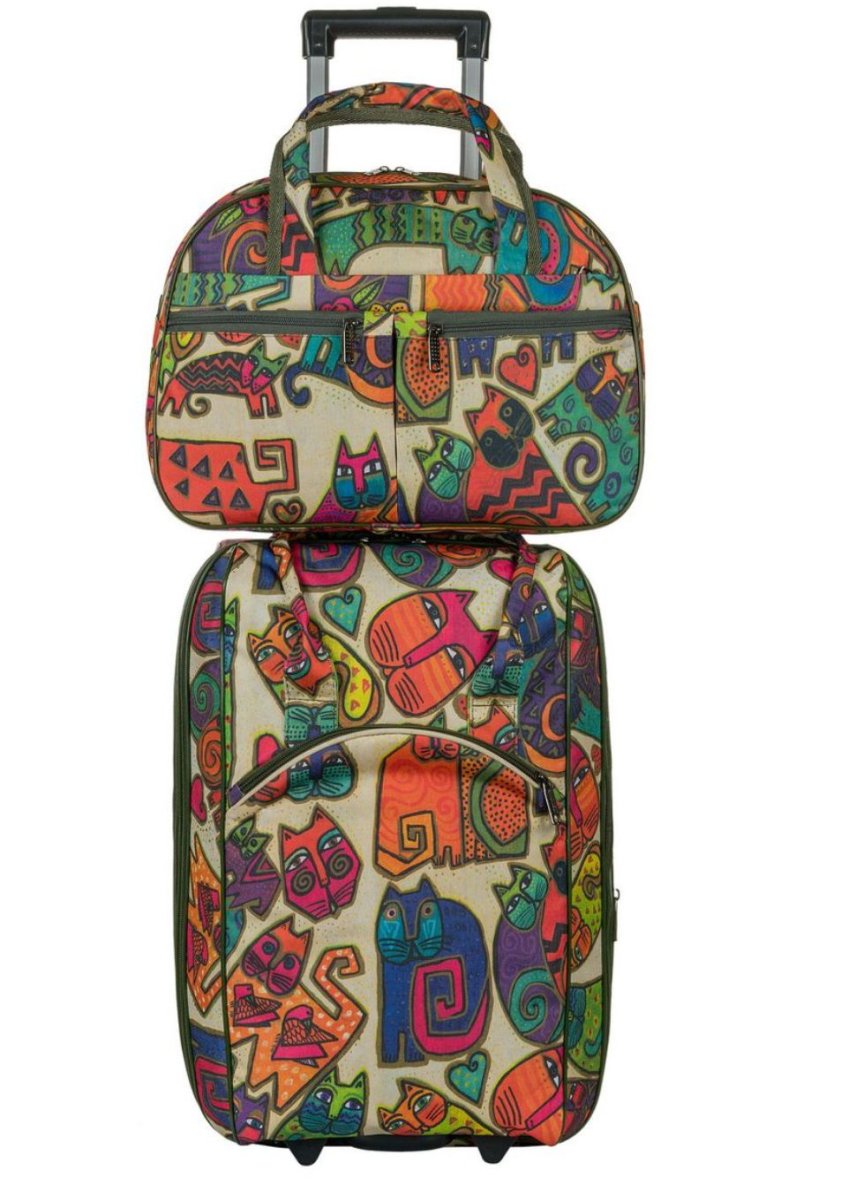 М-7321Б Сумка на колесах с бьютиком дизайн кошки бежевый  (Бежевый/30*53*27+28/полиэстер/NTL Continent)