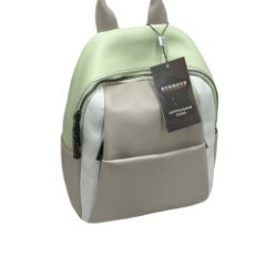 186P Рюкзак женский натуральная кожа (L green) (белый/зелёный/26*30*10)