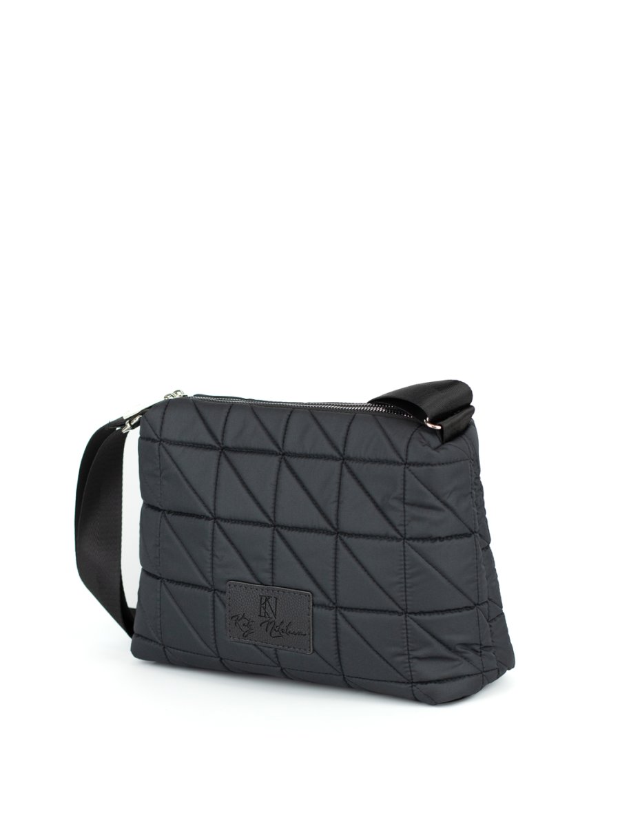 016-3030407/1 Сумка женская кроссбоди 2 отд. черный+треугольники+карабины (Dewspo) (черный/текстиль/KATY NIKOLAEVA)