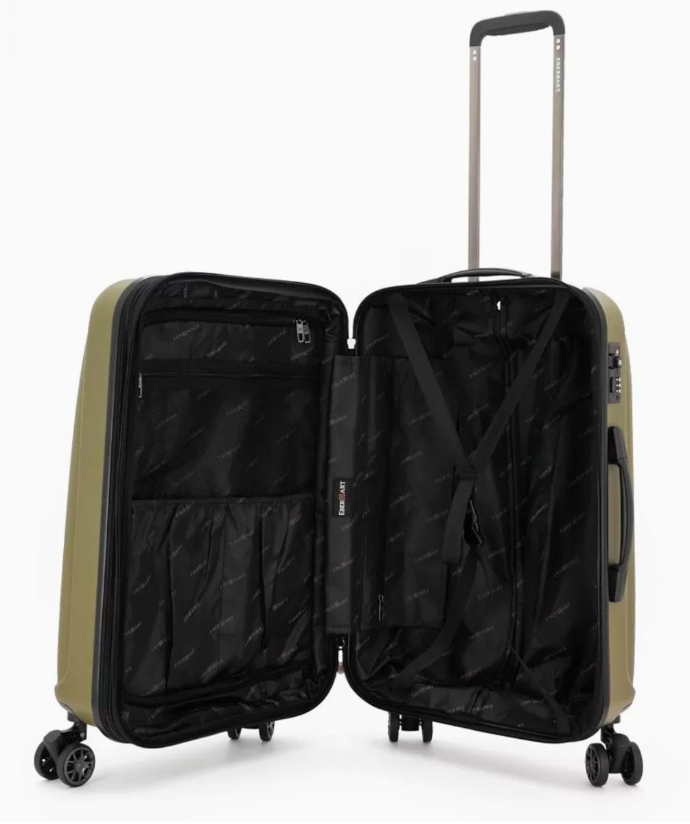 07E-019-424 Чемодан 4-х колесный (Олива/43*66*27/32/поликарбонат/M/3,7 кг/63 литра)