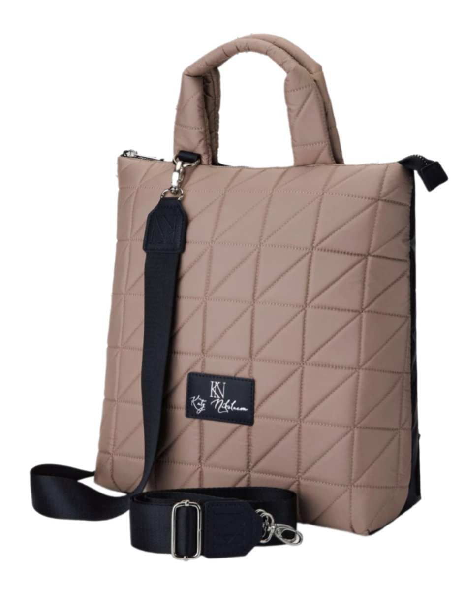 006-31604 Сумка-рюкзак женская бежевый темный+треугольники (Dewspo) (бежевый тёмный/29*31*14/текстиль/KATY NIKOLAEVA)