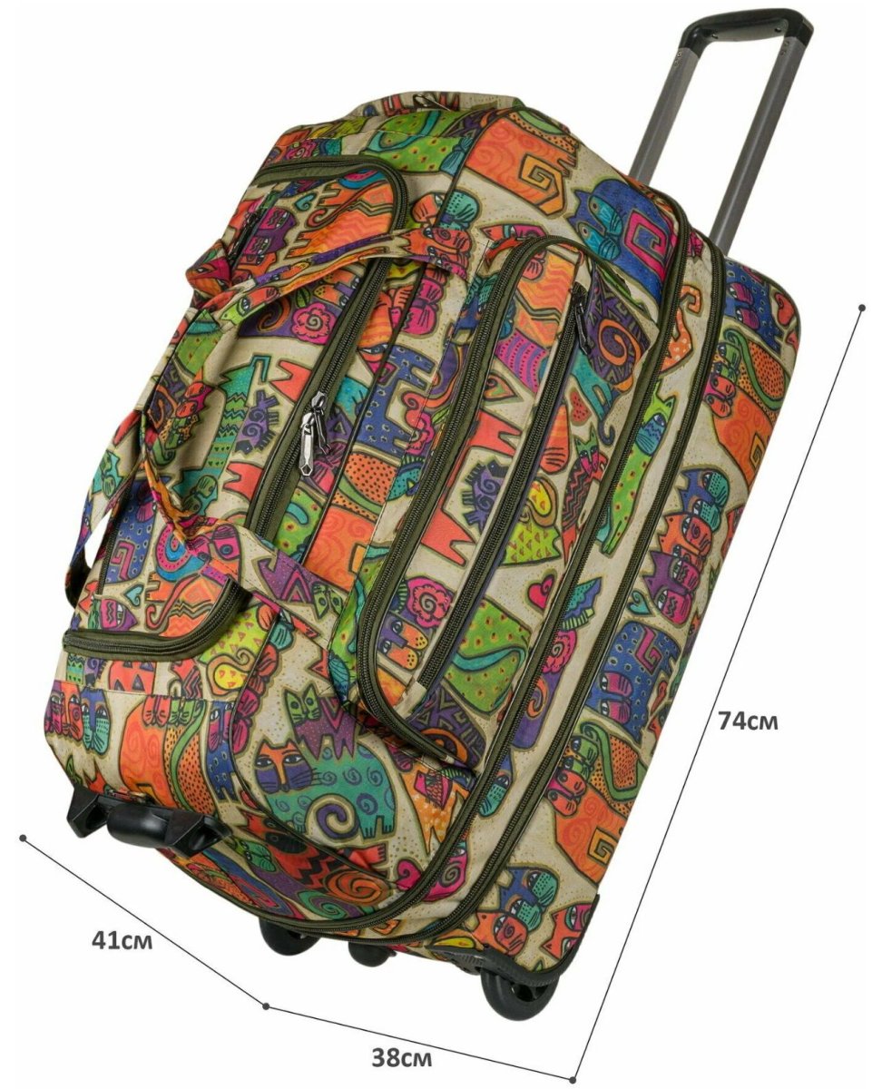 М-5801 Сумка на колесах дизайн кошки бежевый (Бежевый/74*41*38/полиэстер)