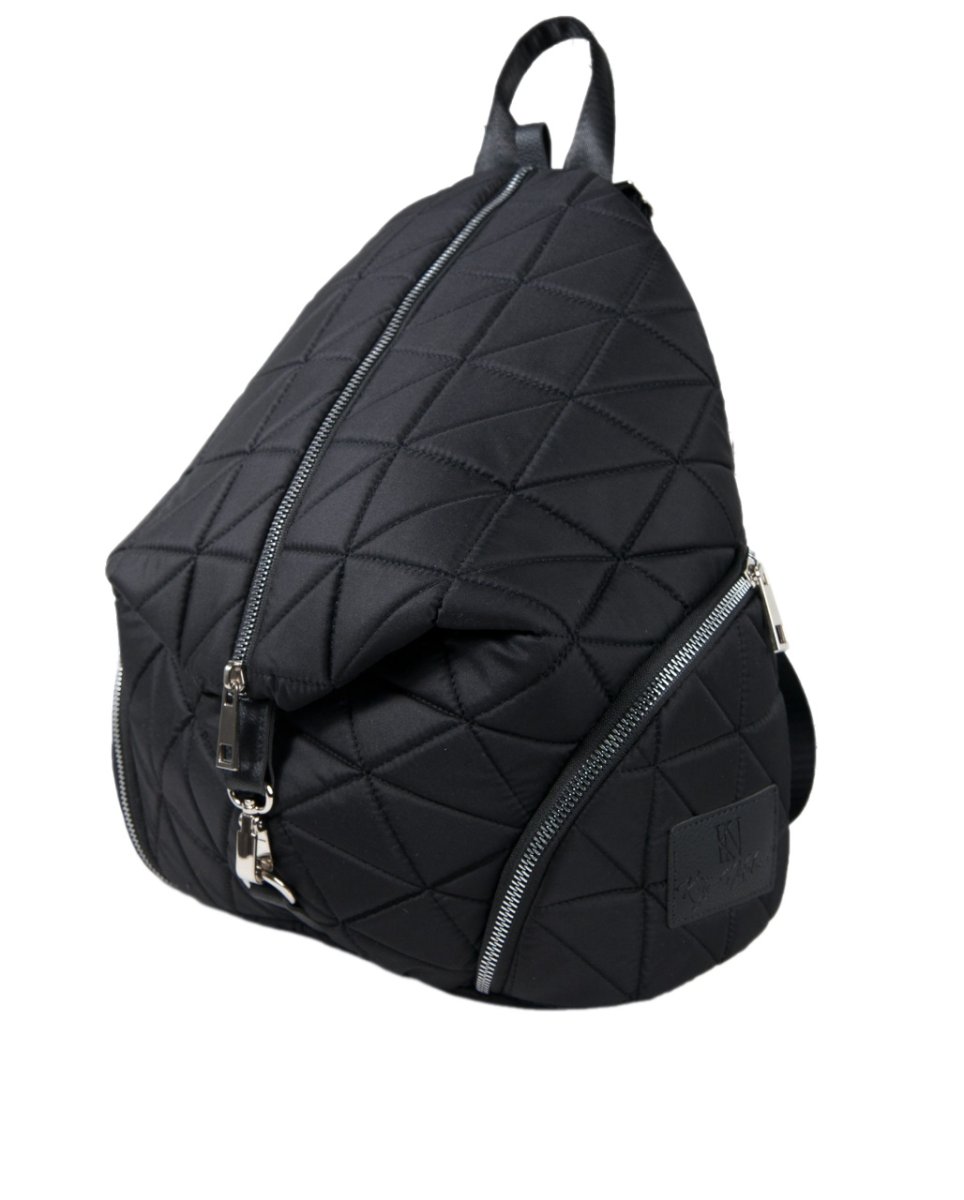 709-3030404/1 Рюкзак черный+треугольники+карабин+мягк. лямки (Dewspo) (Черный/29*37*16/текстиль/KATY NIKOLAEVA)