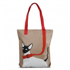 1-58 Сумка молодёжная (Кот на поводке/бежевый) (бежевый/28*38*10/текстиль/ANTAN)