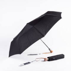 737150 Зонт мужской, 3 слож, полный автомат, ручка дер.прямая (Черный/эпонж/Goroshek)