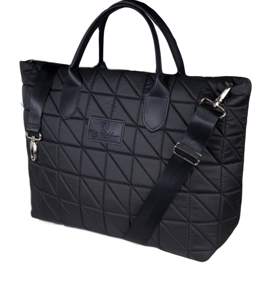 711-30304 Сумка спортивная/шоппер черный+треугольники+ремень (Dewspo) (черный/37*28*16/текстиль/KATY NIKOLAEVA)