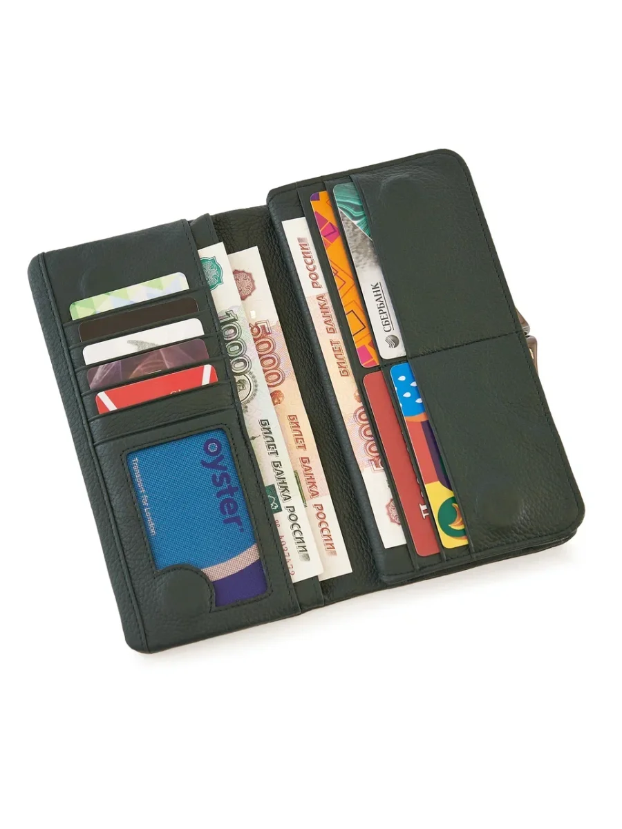 51-373-15-2 Кошелек женский (зелёный) (Зелёный/21*10*2/натуральная кожа)