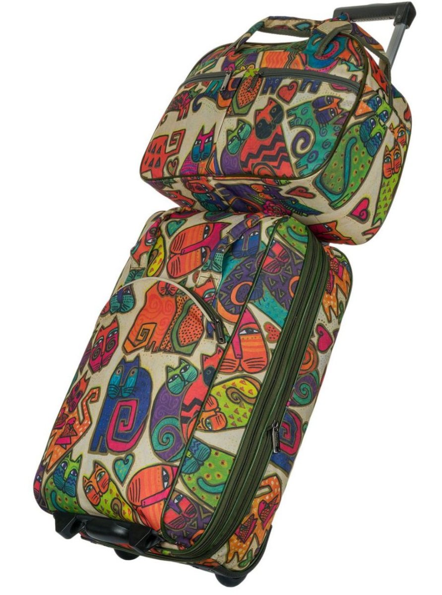 М-7321Б Сумка на колесах с бьютиком дизайн кошки бежевый  (Бежевый/30*53*27+28/полиэстер/NTL Continent)