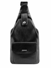 75835 Рюкзак на одной лямке  АЛАН SPORT кожа перфорированная черный (Черный/17*21*80/натуральная кожа/R.Blake)