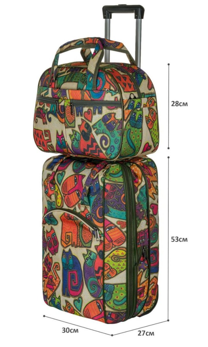 М-7321Б Сумка на колесах с бьютиком дизайн кошки бежевый  (Бежевый/30*53*27+28/полиэстер/NTL Continent)