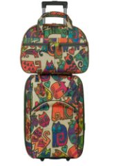 М-7321Б Сумка на колесах с бьютиком дизайн кошки бежевый  (Бежевый/30*53*27+28/полиэстер/NTL Continent)