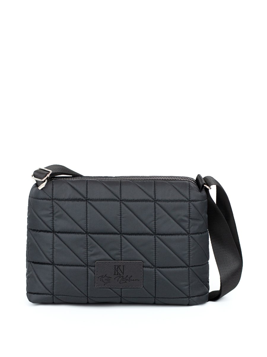 016-3030407/1 Сумка женская кроссбоди 2 отд. черный+треугольники+карабины (Dewspo) (черный/текстиль/KATY NIKOLAEVA)