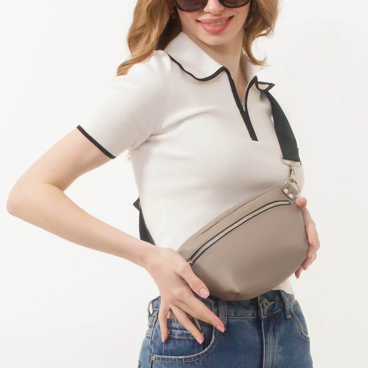 2476VNM Сумка женская поясная Тауп (Бежевый тёмный/26*16*8/Экокожа/Richet)