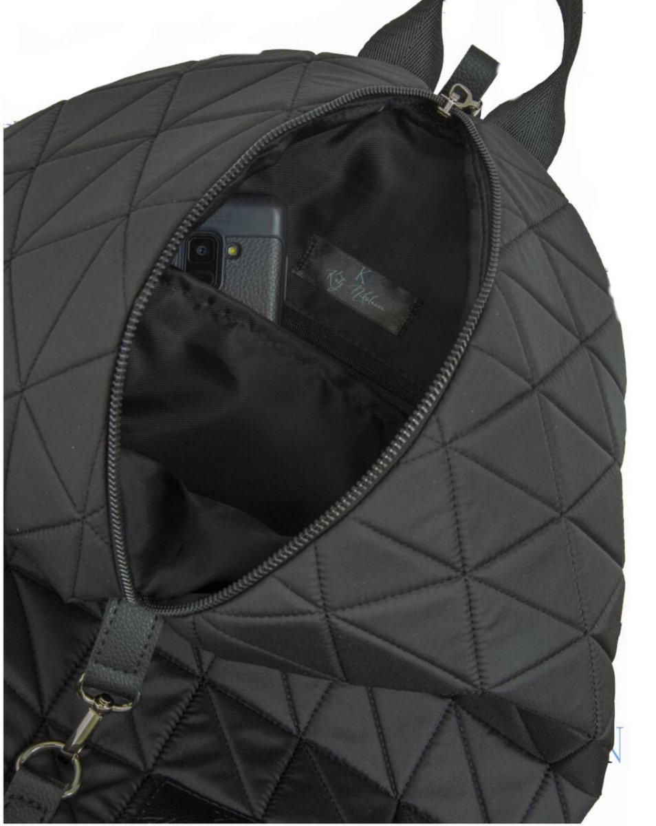 706-3030404 Рюкзак женский черный+треугольники+карабин (Dewspo) (Черный/29*37*16/текстиль/KATY NIKOLAEVA)